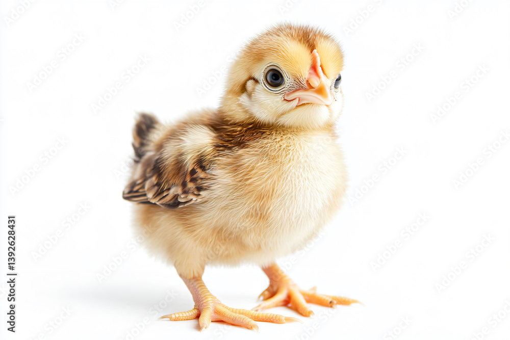 Fototapeta premium a small chicken standing on a white surface