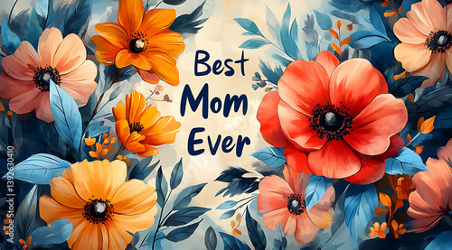 Wallpaper Mural Best Mom Ever Floral Greeting Card Design With Watercolor Style Flowers Illustration Torontodigital.ca
