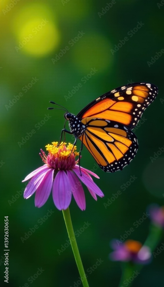Monarch butterfly, wings spread, vibrant purple flower, colorful, insect photography Monarch butterfly, wings spread, vibrant purple flower, colorful, insect photography