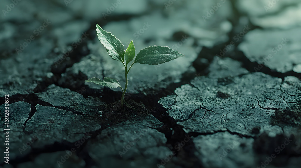 Emergence of Resilience: A single, vibrant seedling pushes through the parched, cracked earth. A symbol of hope, resilience, and the enduring power of life. Emergence of Resilience: A single, vibrant seedling pushes through the parched, cracked earth. A symbol of hope, resilience, and the enduring power of life.