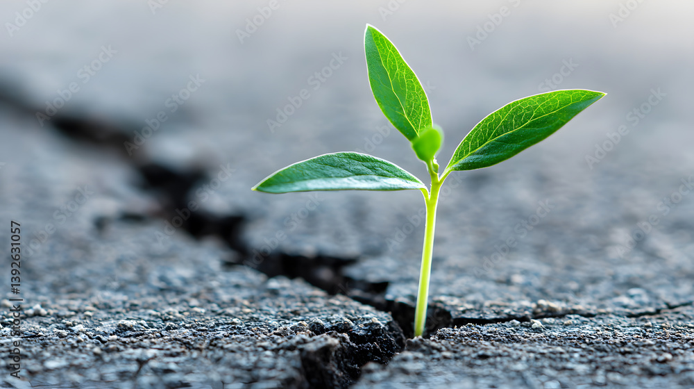 Emergence: A resilient sprout pushes through a crack in the stone, symbolizing growth, resilience, and the unwavering spirit of nature in a moment of pure optimism. Emergence: A resilient sprout pushes through a crack in the stone, symbolizing growth, resilience, and the unwavering spirit of nature in a moment of pure optimism.