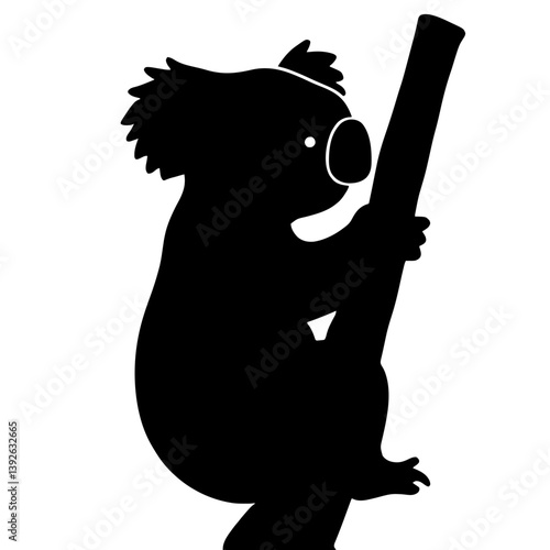 Minimalist black silhouette of a koala hugging a tree branch