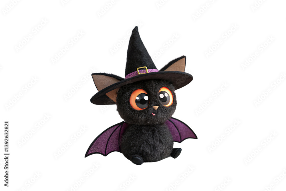 Fototapeta premium A cute black bat wearing a witch's hat, isolated on a transparent background