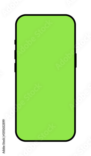 Smartphone frame backdrop. Blank smart phone green screen mockup. Gadget symbol. Device flat front view. Sign for website design, ui, mobile app. Mobile phone black icon isolated on a white background