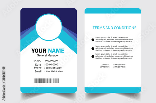 Modern and clean design concept for ID card. Vertical design layout for office stuff information card design. Colorful or professional membership card design