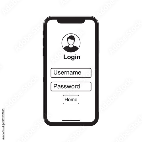 mobile login page ui line art vector illustration