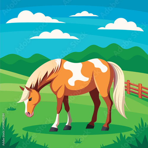 Pretty palomino horse grazing peacefully.