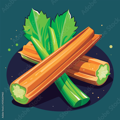 Vector illustration of a Colorful celery stalks crossed.