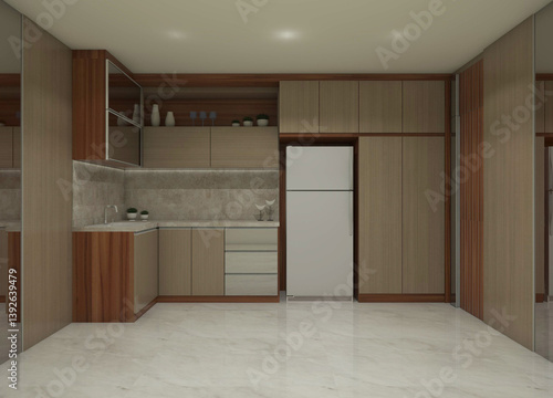 Wallpaper Mural 3D Interior Rendering of Wooden Kitchen Cabinets Design Torontodigital.ca