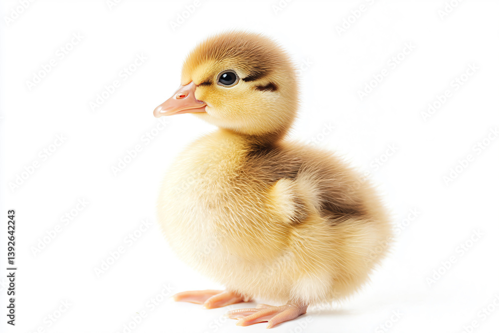 Fototapeta premium a small duckling is standing on a white surface