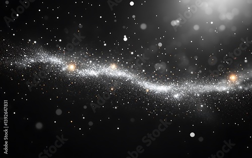 Sparkling Silver Galaxy Wave Abstract Background.