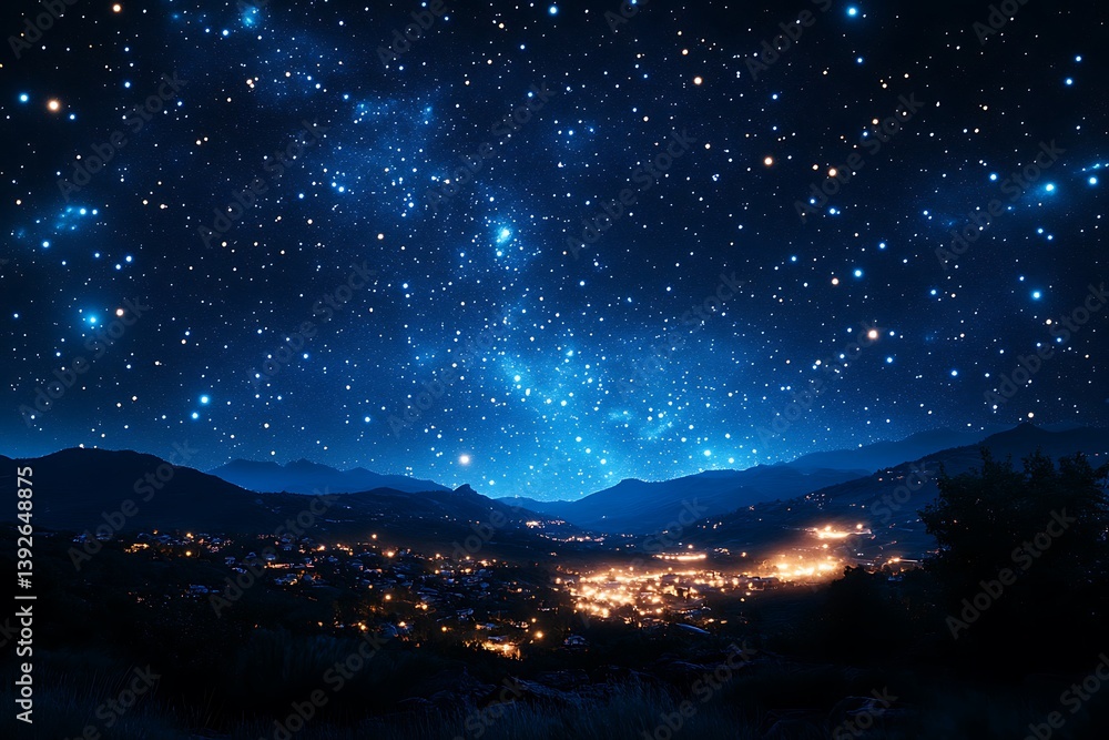 Fototapeta premium Starry Night over Mountain Village.