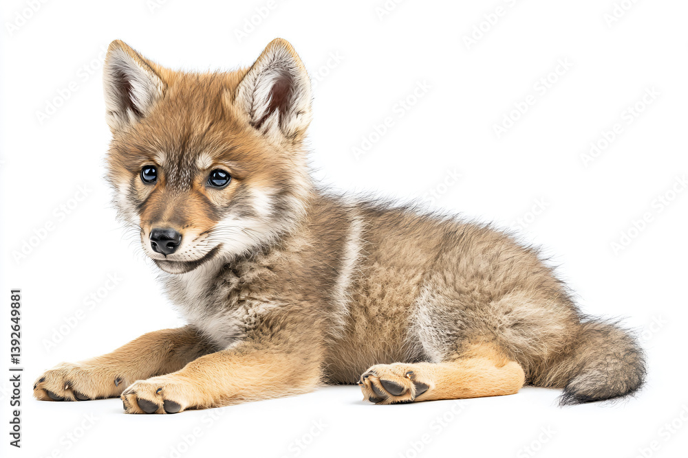 Fototapeta premium a puppy is laying down on a white surface