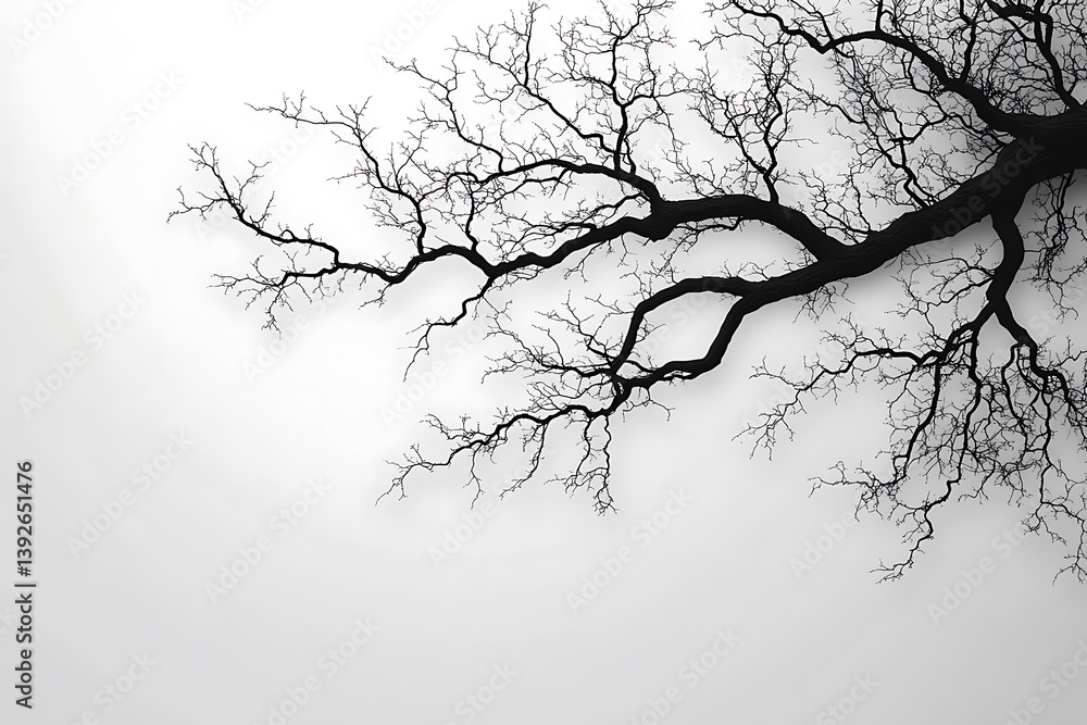 Fototapeta premium Winter Branch Silhouette Stark Beauty Against a Cloudy Sky.