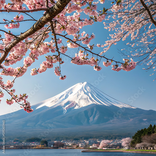 Spring Blossom Serenity Mount Fuji and Cherry Blossoms 