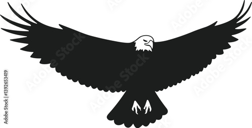 Vector Silhouette of a Bald Eagle Gliding with Fully Extended Wings