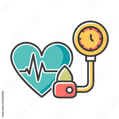 Blood Pressure Monitor Icon with Heartbeat Graphic  