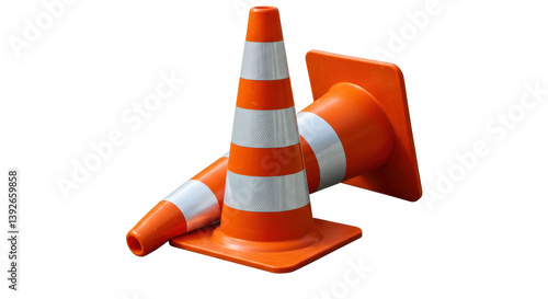 Isolated Orange Traffic Cones Safety Road Construction