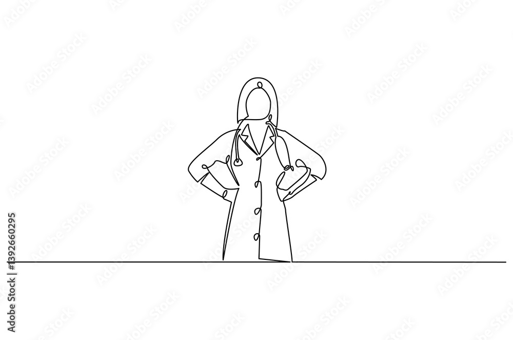 Continuous one line drawing of young woman Doctor. Single line drawing illustration of female Doctor healthy program. Medical innovation concept vector art. Doodle line illustration. Continuous one line drawing of young woman Doctor. Single line drawing illustration of female Doctor healthy program. Medical innovation concept vector art. Doodle line illustration.