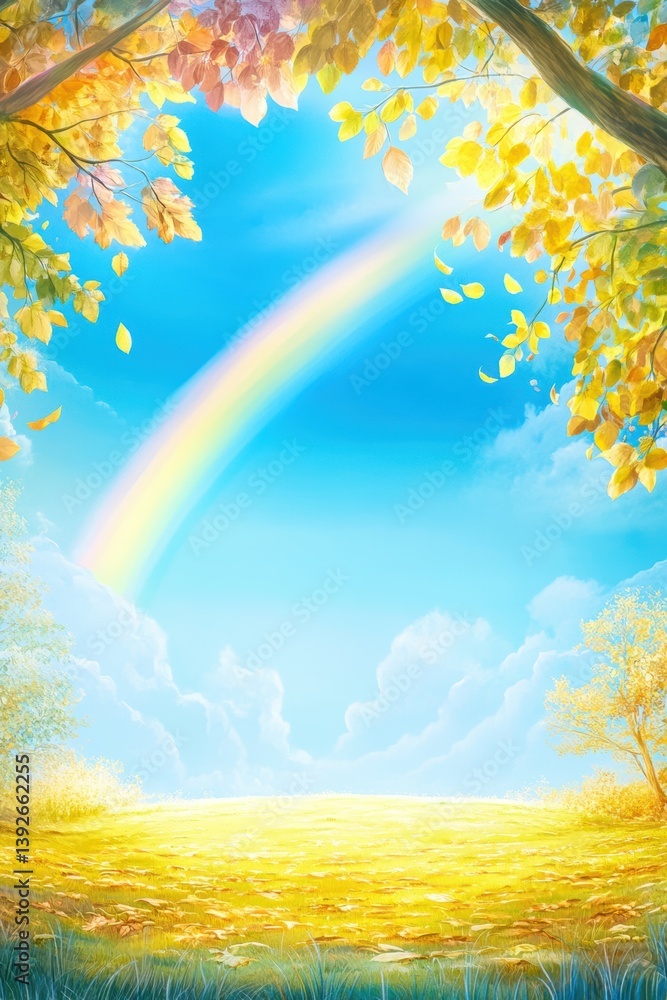 Beautiful colorful rainbow after rain in Spring