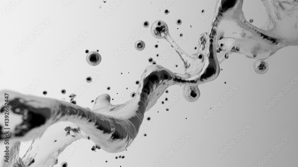 Silver-toned DNA spiral, conceptual gene mutation illustration in high-tech style, representing modern biotechnology.