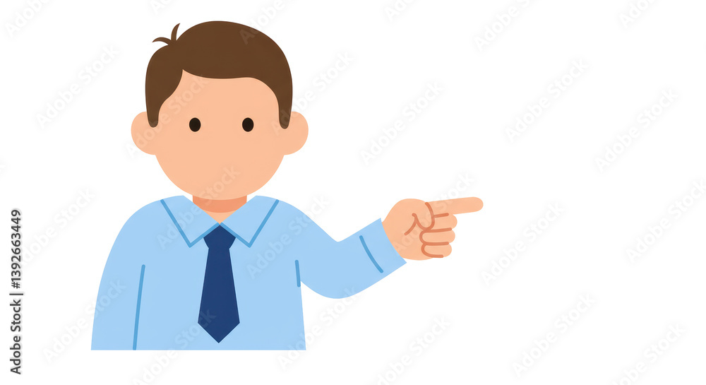 Isolated Cartoon Businessman Pointing Right with Blue Shirt and Tie Isolated Cartoon Businessman Pointing Right with Blue Shirt and Tie