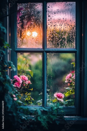 Beautiful flowers in seasonal rain in Spring