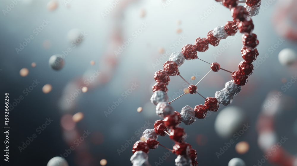 Abstract micromolecular DNA visualization, highlighting genetic mutations and evolutionary changes