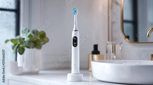 Electric toothbrush features for effective oral care bathroom product showcase modern design close-up view