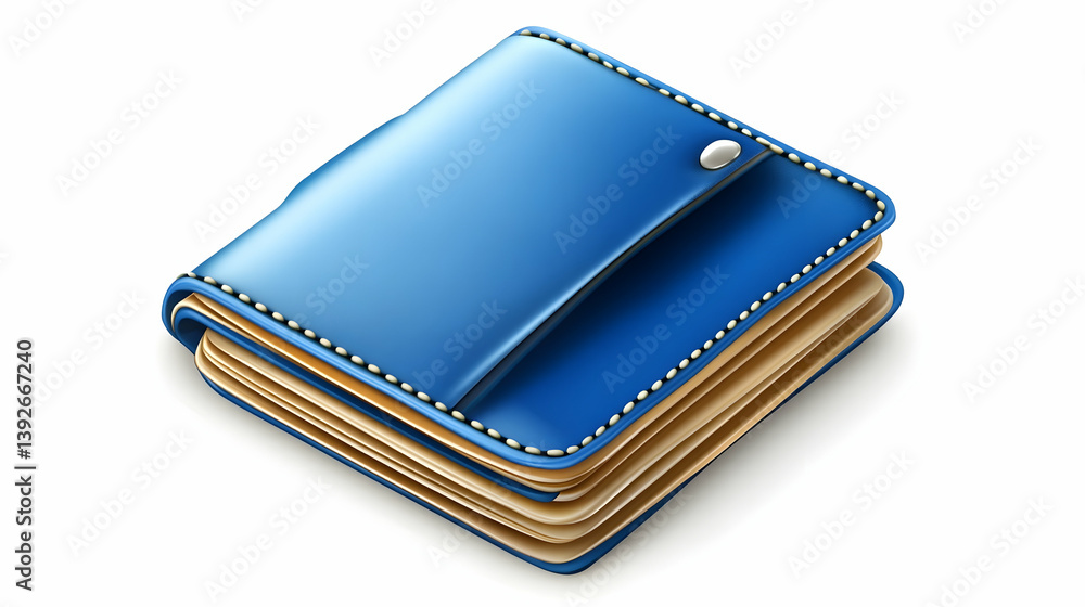 Blue leather wallet, closed, isolated, white background, finance Blue leather wallet, closed, isolated, white background, finance