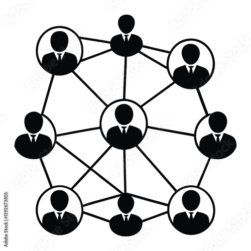 Network of people silhouettes on white background.