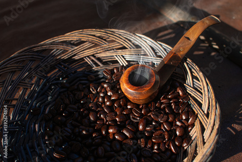 GenerStill life, Pipe and coffee, close-up photo ated image