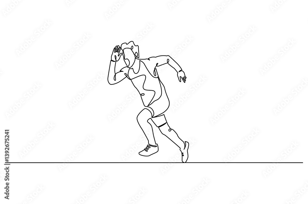 Fototapeta premium Continuous one line drawing of Man running. Single line drawing illustration of fitness Male jogging. Sports or exercise concept vector art. Doodle line illustration.