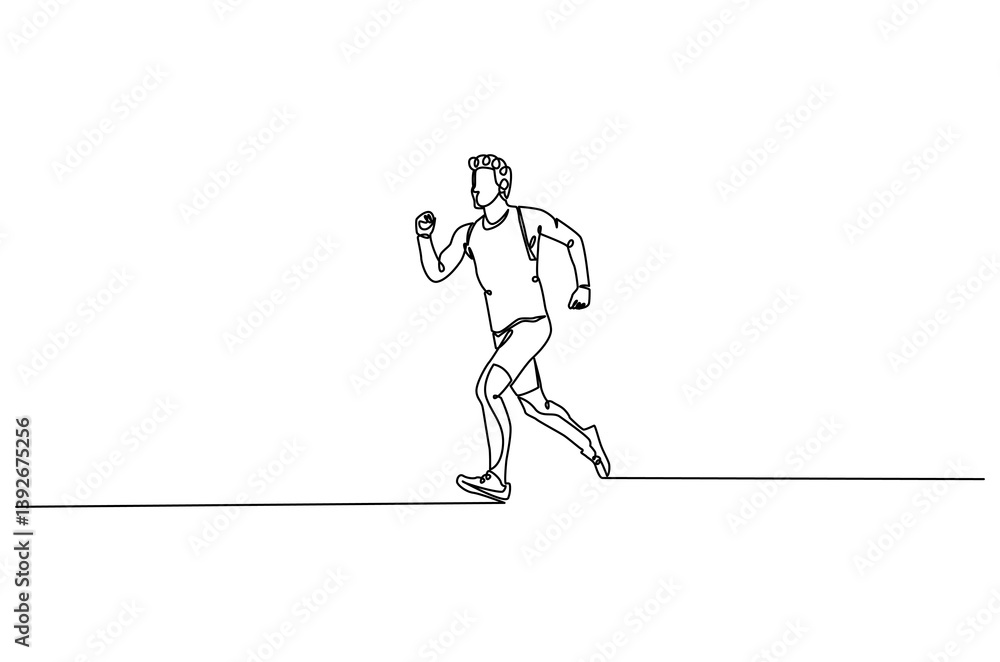 Fototapeta premium Continuous one line drawing of Man running. Single line drawing illustration of fitness Male jogging. Sports or exercise concept vector art. Doodle line illustration.