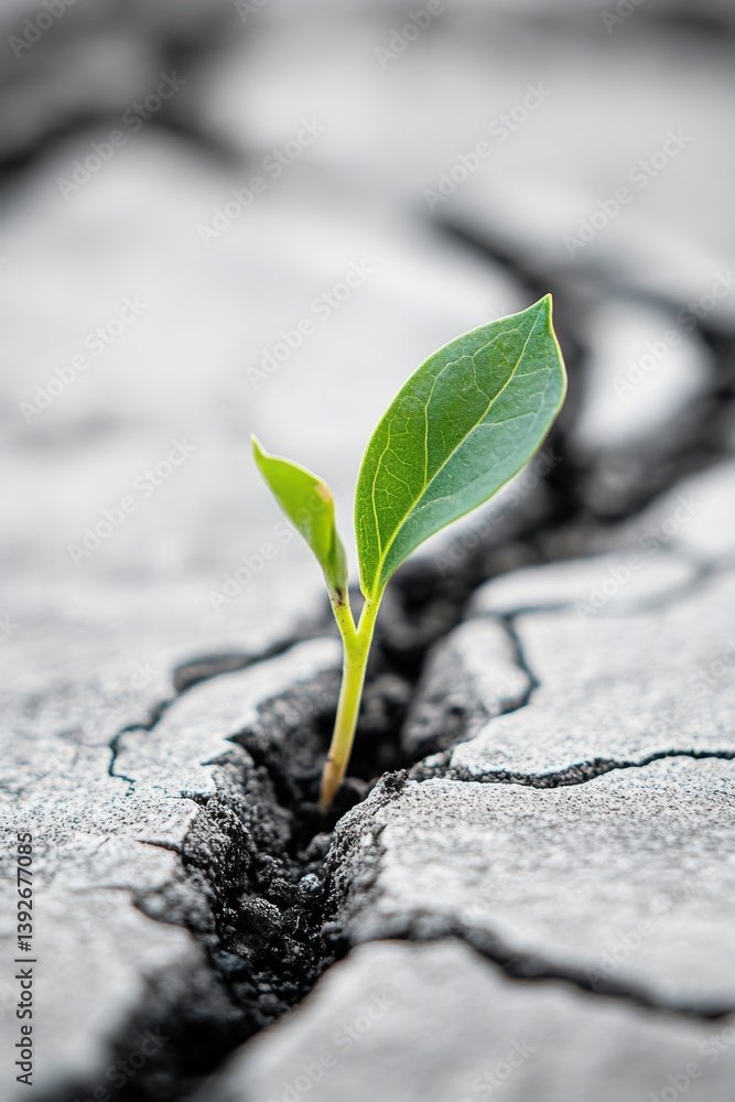 Closeup view of a tiny plant sprout growing out of hard ground. Closeup view of a tiny plant sprout growing out of hard ground.