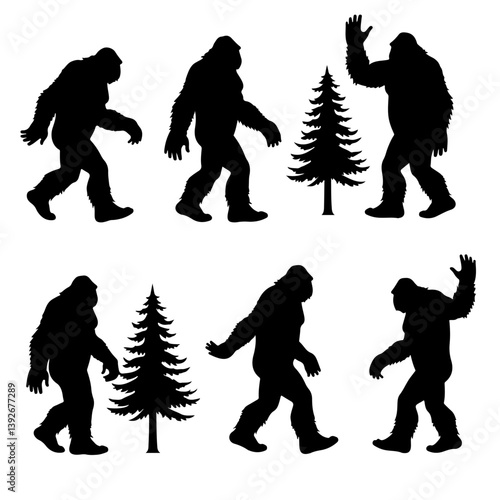bigfoot silhouette svg for cricut crafts, funny sasquatch png for t-shirts, retro bigfoot svg for sublimation, forest adventure bigfoot cut file, bigfoot walking silhouette vector art, layered bigfoot