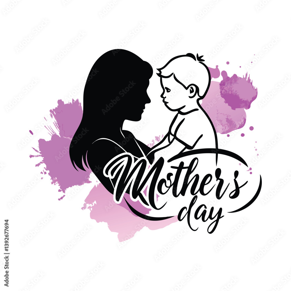 Delicate illustration for mother and baby. Soft brushstrokes and warm colors. Mother's Day card design. Elegant line art with delicate watercolor washes Delicate illustration for mother and baby. Soft brushstrokes and warm colors. Mother's Day card design. Elegant line art with delicate watercolor washes