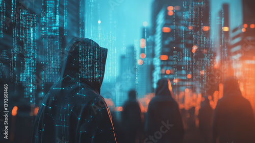 Obraz na płótnie Hacker are planning to hack and attack networks and cyber security systems.abstract innovative cyber security network, using interconnected nodes to represent business partnerships on the Smart ciyt w salonie