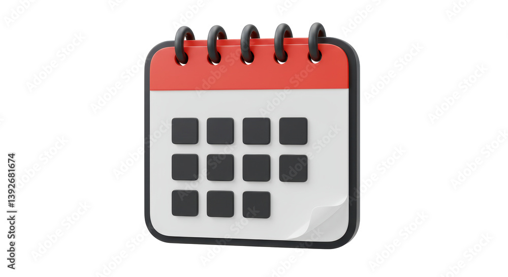 Isolated Red and Black Calendar with Marked Days Isolated Red and Black Calendar with Marked Days