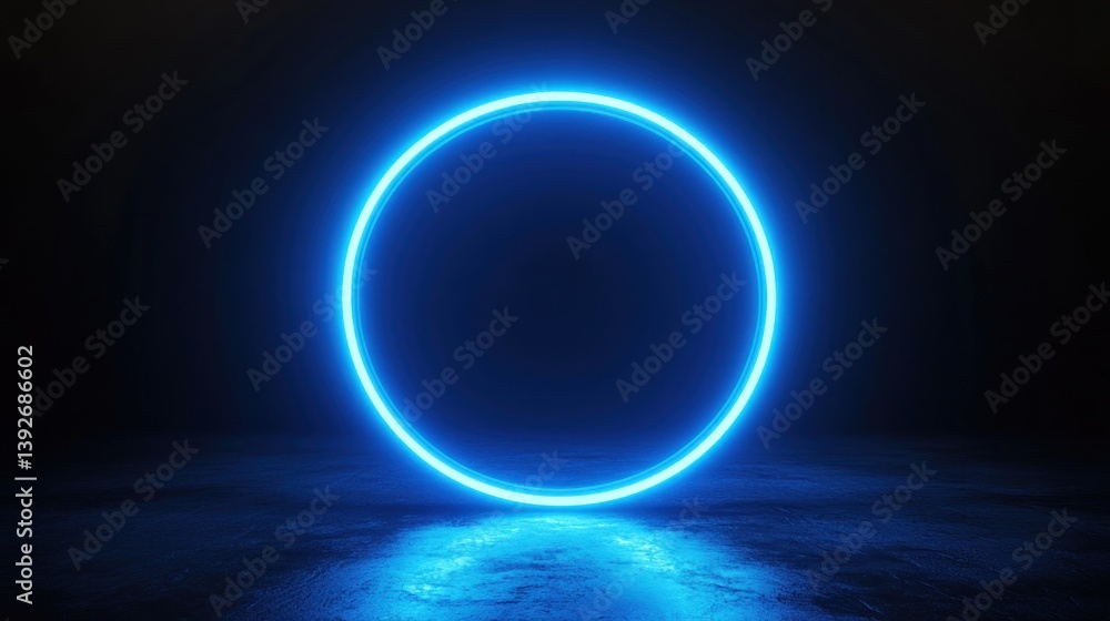 Obraz premium Mystical radiant blue circle glowing in a dark, futuristic interior space