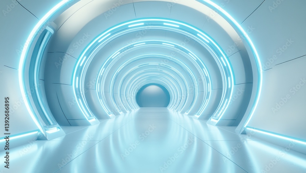 Naklejka premium Endless Luminous Tunnel: A Futuristic Architectural Design with Neon Glow