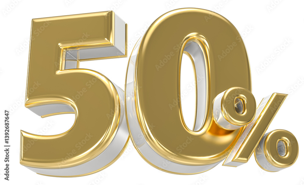 50 Number Percent Gold With White 3D Render 50 Number Percent Gold With White 3D Render