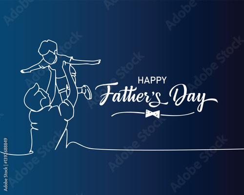 Fathers day line art style vector illustration, father and son line art illustration	