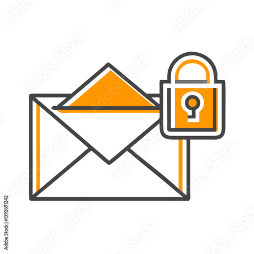 Certified Email (PEC), vector Icon with Lock Symbol in Orange and Gray  