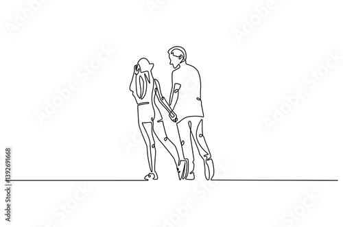 Wallpaper Mural Continuous one line drawing of young Couple Walking Together. Single line drawing illustration of romantic back view couple holding hands. Romance concept vector art. Doodle line illustration. Torontodigital.ca