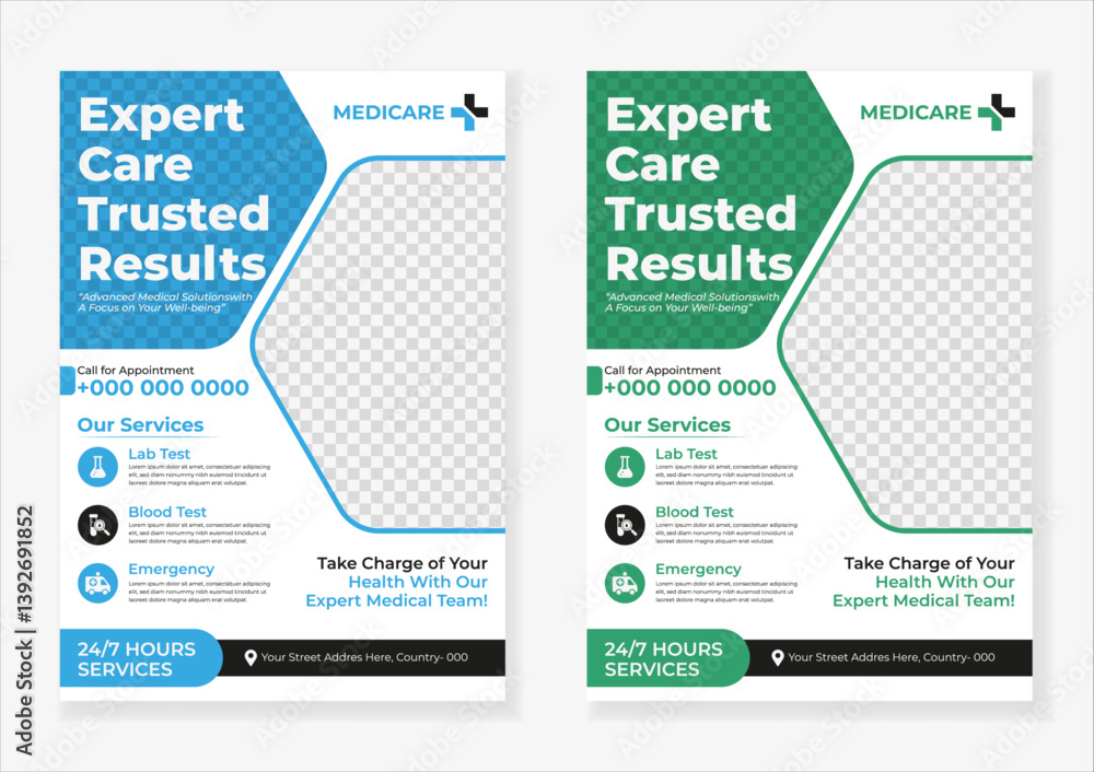 Obraz premium Creative a4 medical healthcare flyer design or flyer cover design template layout 