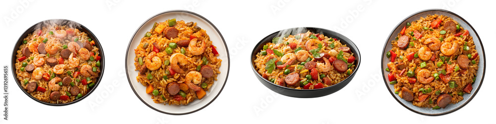 Fototapeta premium Jambalaya in the bowl on a transparent background.