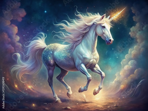 Magical Unicorn Horse with Glowing Light Spots - Fantasy Stock Photo