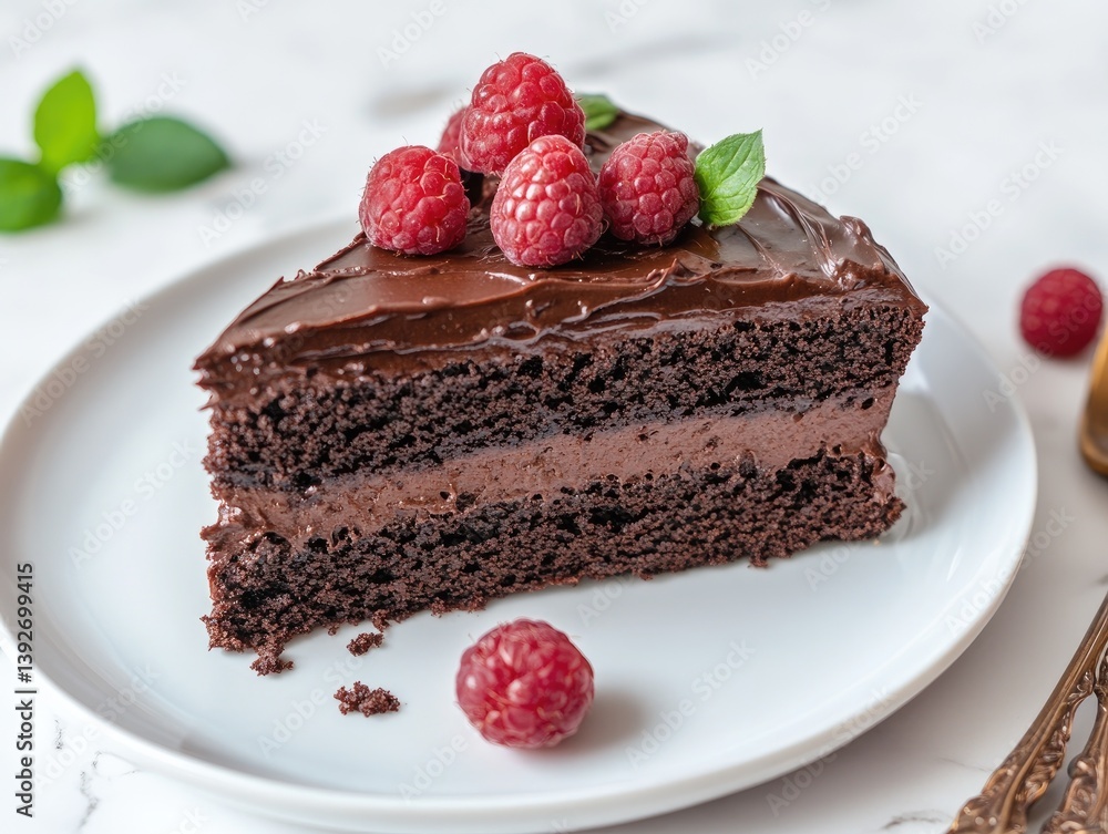 Chocolate Raspberry Cake Slice for White Plate. Chocolate Raspberry Cake Slice for White Plate.