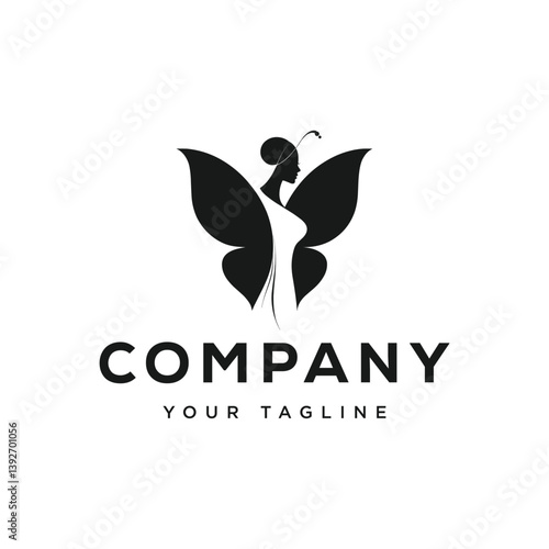 Butterfly Woman Logo Design Elegant Female Silhouette with Wings Dark Monochromatic Glamour Logo